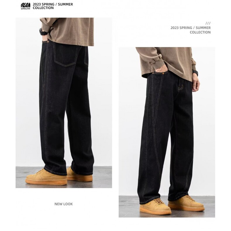 1506-1/K89201/P49轻澜黑色牛仔裤男直筒宽松休闲大码阔腿裤百搭,男装牛仔裤,星座1506-1
