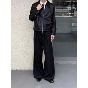 春夏薄款黑色微喇西裤男款美式显瘦cleanfit裤子垂坠高级感直筒裤图片