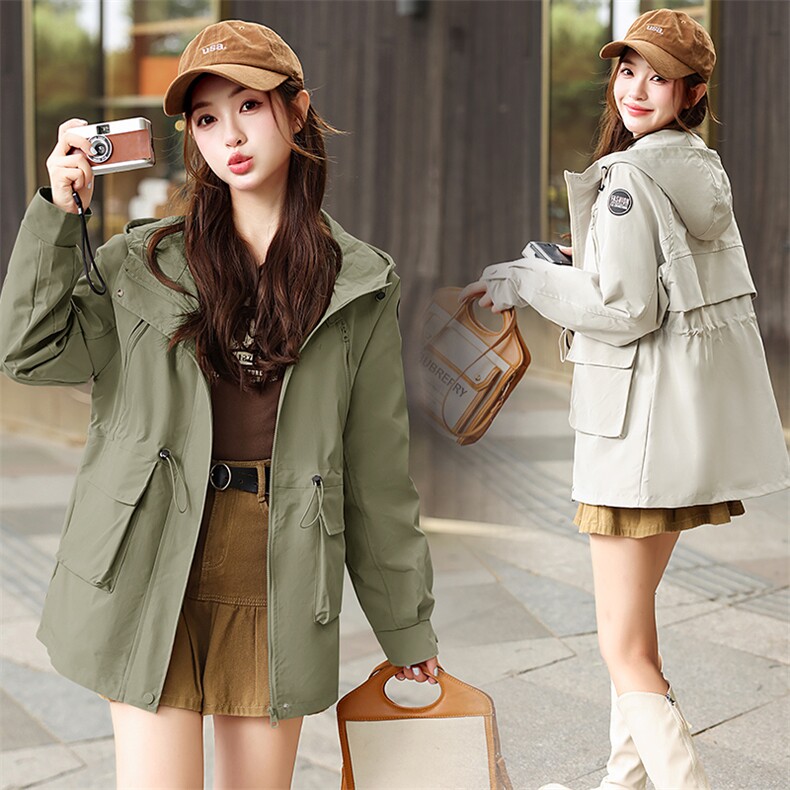 女装2025春装新款韩版连帽宽松大码冲锋衣外套派克服学生外套上新，女装派克服，星宇服饰