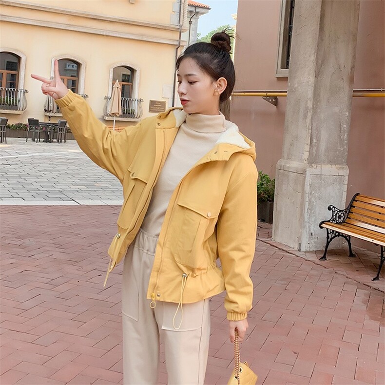 现货 冬季时尚中长款宽松工装羊羔毛加厚棉服女487 102P130控188图片