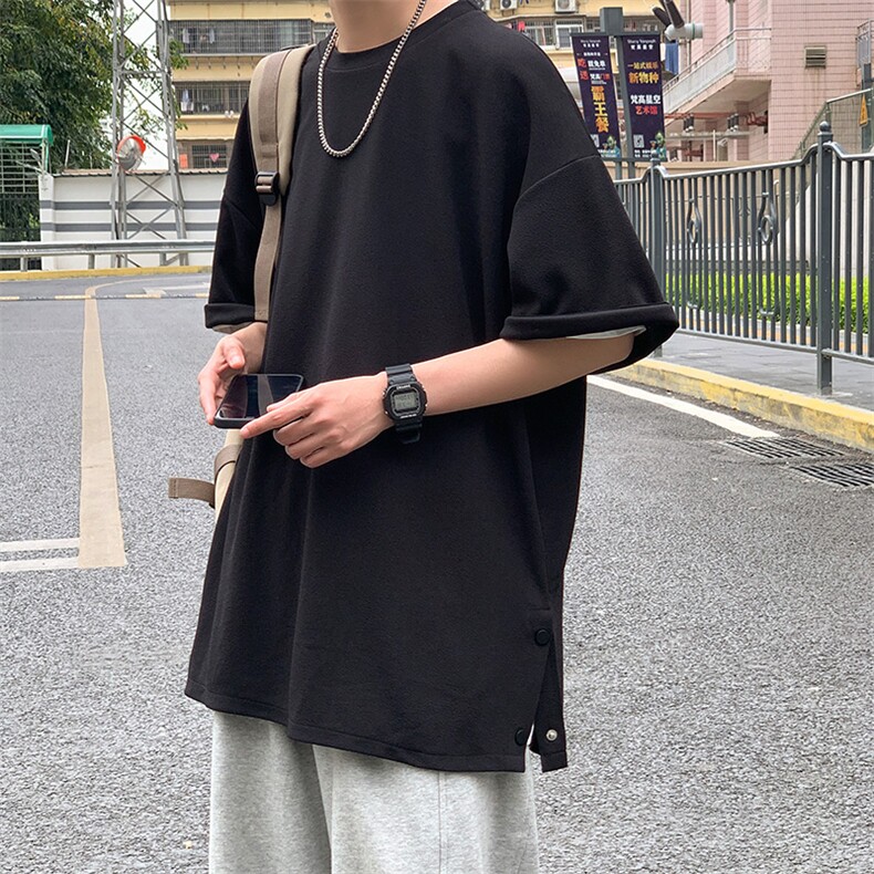 T3053/P25短袖男士潮流宽松开衩体恤打底衫夏季半袖T恤男简约上衣,男装T恤,电商A141