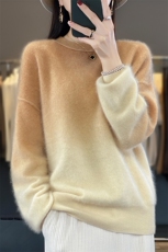 时尚渐变色高级感纯山羊绒衫宽松拉绒长毛绒毛衣秋冬女打底针织衫，女装羊绒衫，臻维羊绒