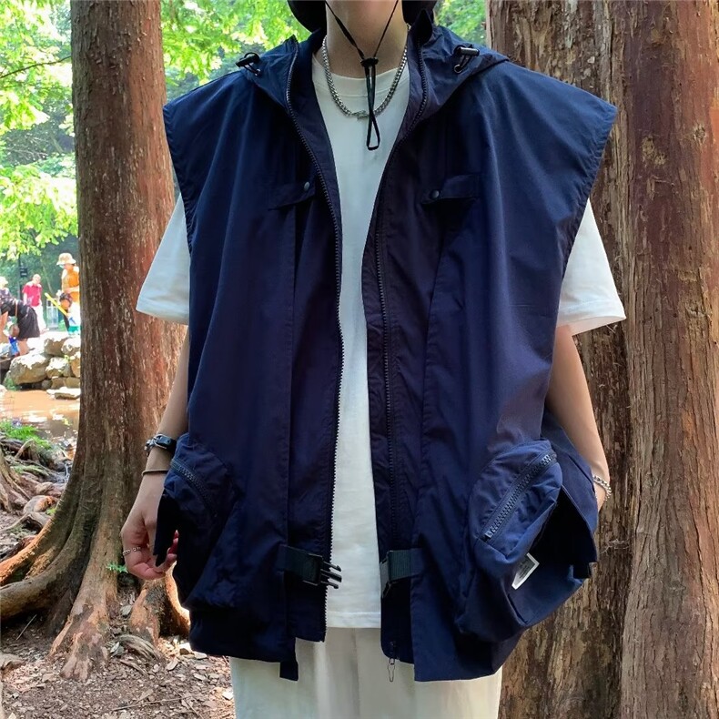 夏季薄款马甲男新款情侣港风日系宽松休闲马夹外搭连帽外套,男装衬衫,星座716-3