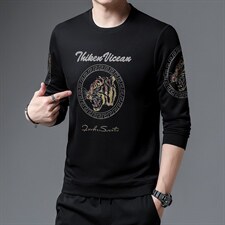 2023新款中年男士长袖t恤圆领印花时尚潮流秋季男土宽松卫衣，男装卫衣，电商B212（原钱塘6029）