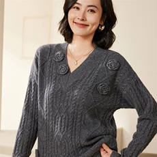 2024秋装新款V领女修身显瘦长袖内搭打底羊毛毛衣，女装羊毛衫，北娇羊绒