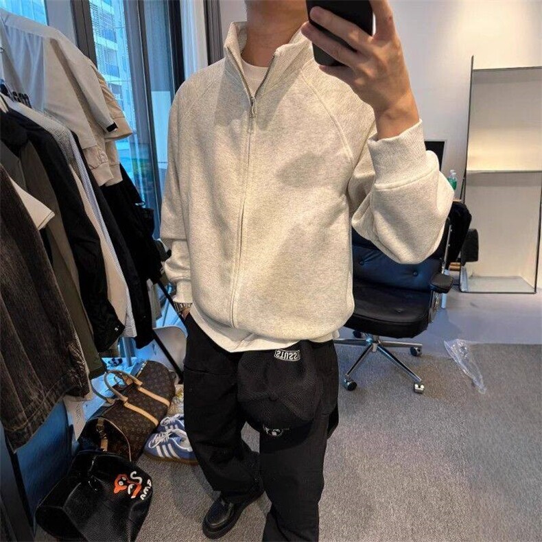 纯色立领卫衣男女2024秋季新款百搭休闲运动情侣开衫外套,男装夹克,星座506A