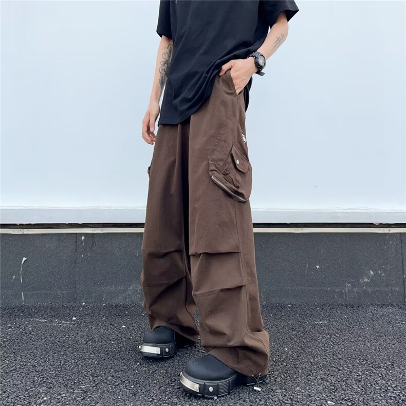 2024春季新款直筒休闲工装长裤男阔腿运动伞兵裤子男-K02-P60咖啡,男装休闲裤,星座307-3(原516-1)