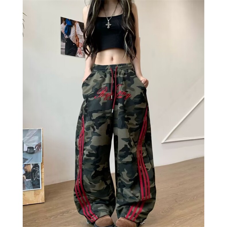 美式条纹迷彩工装裤女春秋季新款休闲宽松直筒阔腿裤LA80933-P50,男装工装外套,星座1008