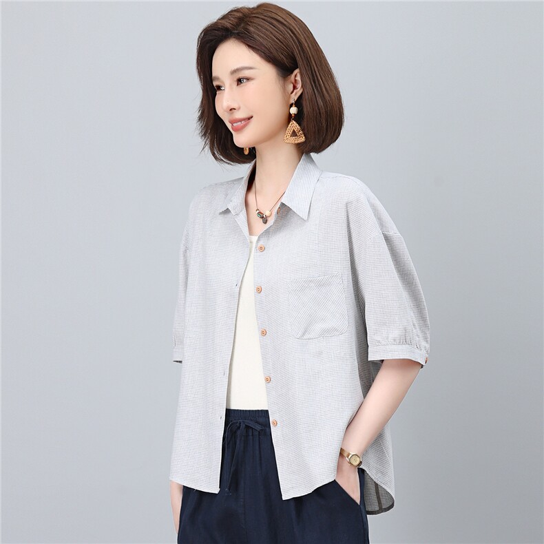 2026夏秋季时尚简约大方气质优雅显瘦休闲潮流千鸟格上衣,女装衬衫,独衣靓