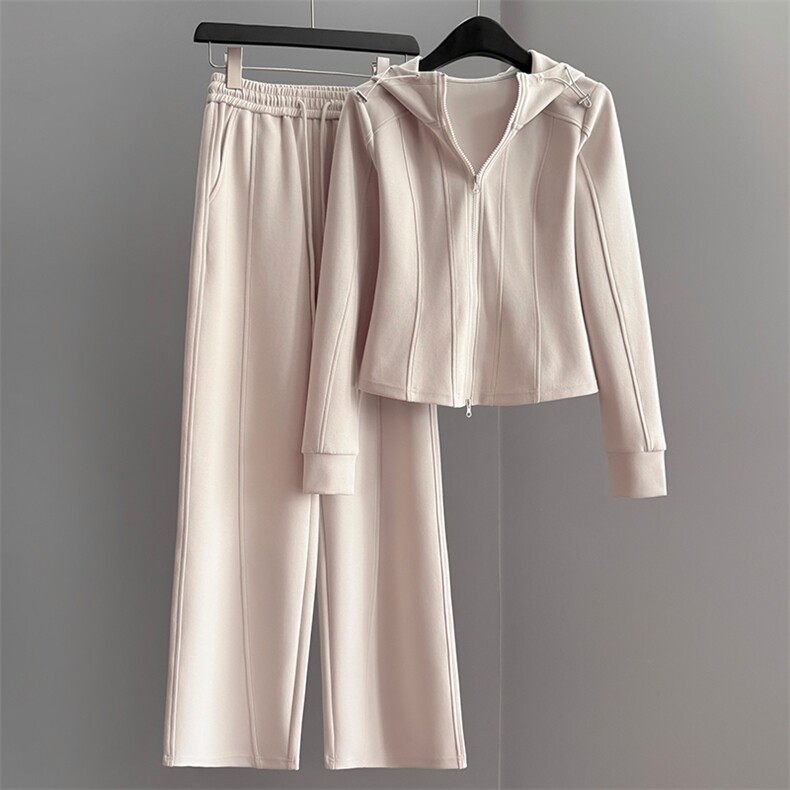 时尚休闲运动套装女秋季新款修身显瘦拉链开衫卫衣阔腿长裤两件套，女装套装/套裙，江南