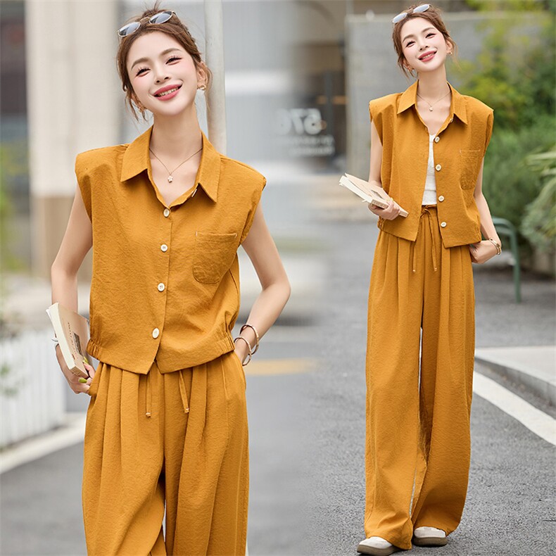 2025夏装新款简约时尚休闲无袖两件套套装，女装套装/套裙，芭米依尚