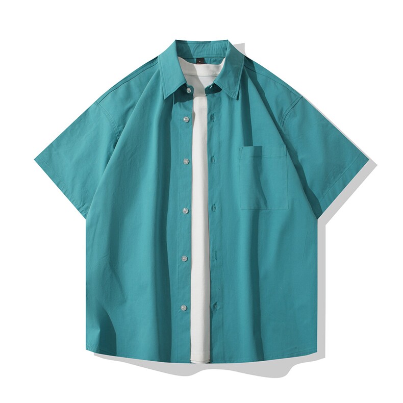 GENIOLAMODE夏季简约纯棉cleanfit短袖衬衫男生高级宽松休闲衬衣图片