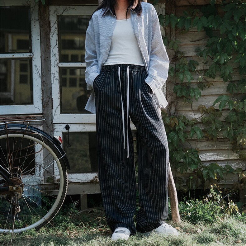2025潮牌春夏冰感美式高街条纹裤假两件拼接垂感西裤CK2348-P45,男装西裤,星座717