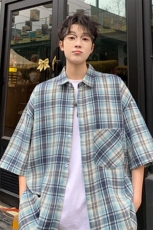 短袖衬衫男夏季新款磨毛格子衬衣DX002-特批26无差价，男装衬衫，星座214-3