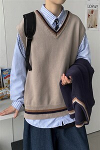 秋冬港风加厚针织衫V领毛衣马甲背心JKDK学院风制服男女W09/P55,男装针织衫/毛衣,钱塘713