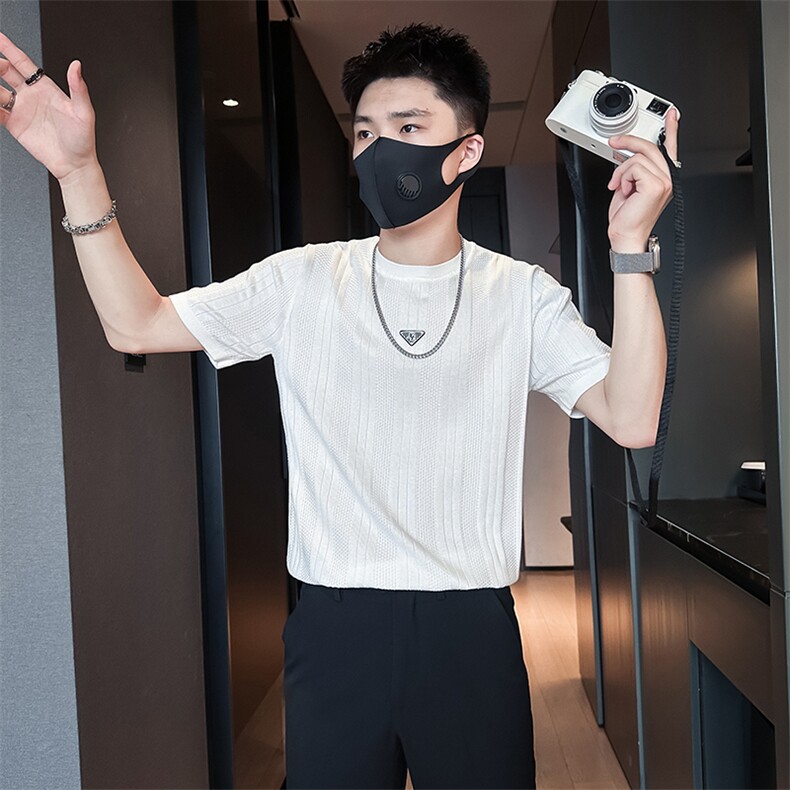 短袖毛衣针织衫半袖男修身圆领社会小伙店主风301C-DM03-P58控78,男装T恤,星座301C（原B323）