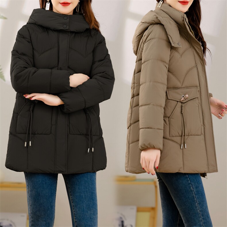 2024年冬季通勤舒适简约大方连帽羽绒棉服,女装棉衣/棉服,多彩