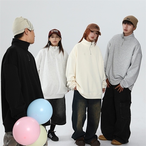 抖音得物二开25秋冬装美式全棉可翻领立领卫衣半拉链外套CM11图片