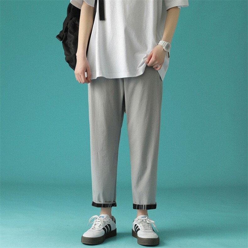 7XL~M夏季新款中性风冰丝垂感九分裤学生男女大码休闲韩版小西裤，男装休闲裤，钱塘717(原712)