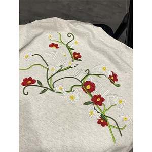 【有货】TX01ZZ-特P35 美式街头潮牌藤蔓花卉刺绣cleanfit短袖T恤图片