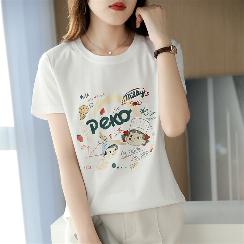 夏季丝光棉t恤女2024新款短款高支纯棉白色短袖绣花潮流烫钻百搭，女装T恤，元素羊绒