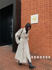 [现货]女明星机场风衣气质中长款立领风衣外套大衣2022春图片