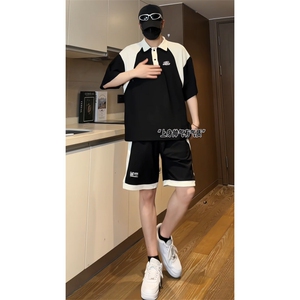 XTZ2410-特批55控98 冰丝个性夏款撞色菠萝格套装POLO衫短袖短裤图片