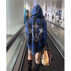 哥特风蓝格连帽衬衫男女春秋季拉链宽松休闲长袖外套C300，男装衬衫，星座1116A（原606A-3）