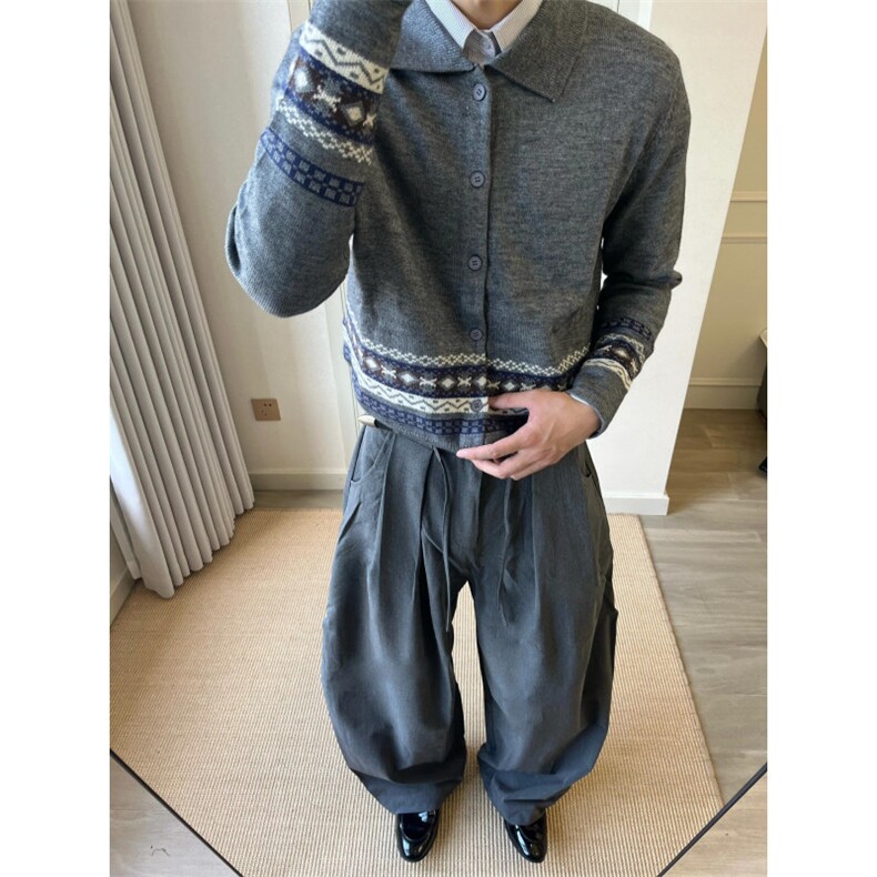 MMY416CC-特P60费尔岛针织开衫毛衣男女早秋提花polo上衣,男装针织衫/毛衣,星座1007（原301D）