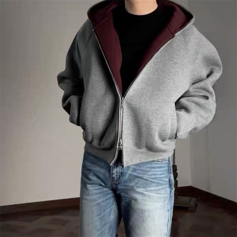 抖音得物高品质秋冬美式高街重磅结构双层双面连帽卫衣外套XS107，男装卫衣，电商A486