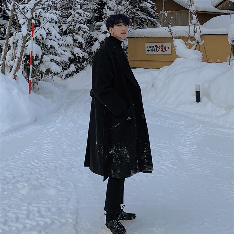 秋冬韩版毛呢大衣男中长款过膝宽松高级感潮流英伦风呢子风衣外套，男装风衣，星座710