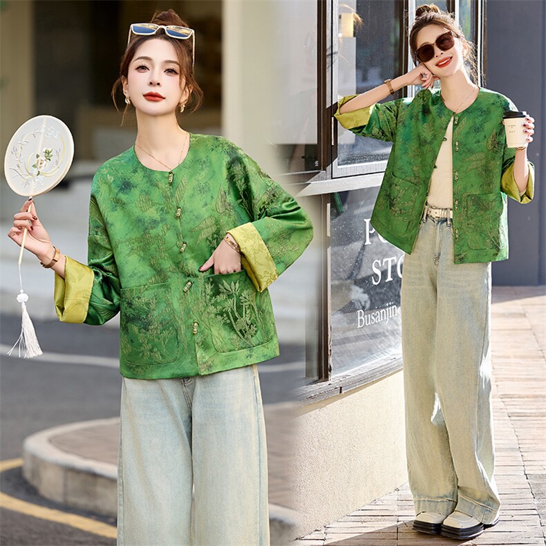 新中式国风提花双面穿外套女2024年春装新款宽松复古气质短款上衣，女装短外套，橙子家