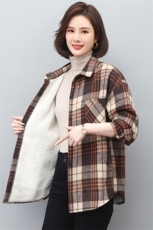 冬装新款格子衬衫女加厚加绒打底衬衫女中老年妈妈装，女装衬衫，璐依舞
