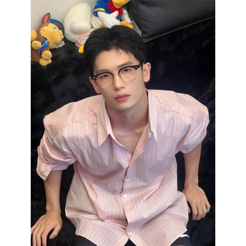 网络图现货美式复古阳光男孩薄款条纹粉色衬衫已出货JS03-P45,男装衬衫,星座715-7