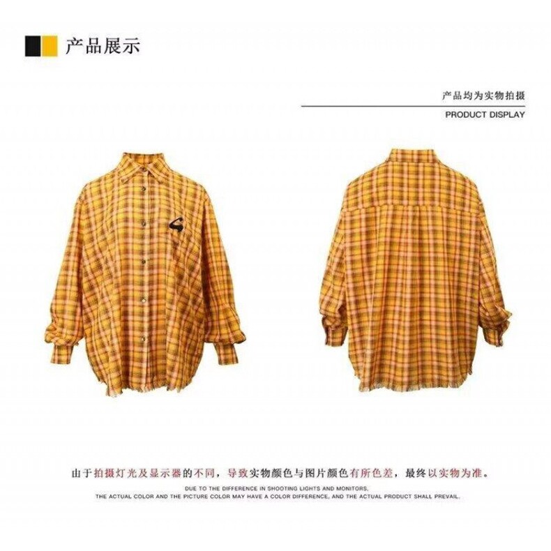 美式复古格子长袖衬衫男女春季新款设计感小众宽松港风衬衣外套潮,男装衬衫,星座506