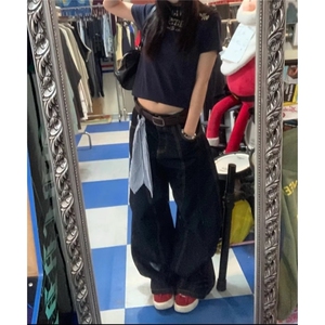 【现货】DA461-特批48美式复古设计感弯刀牛仔裤男女宽松百搭裤图片