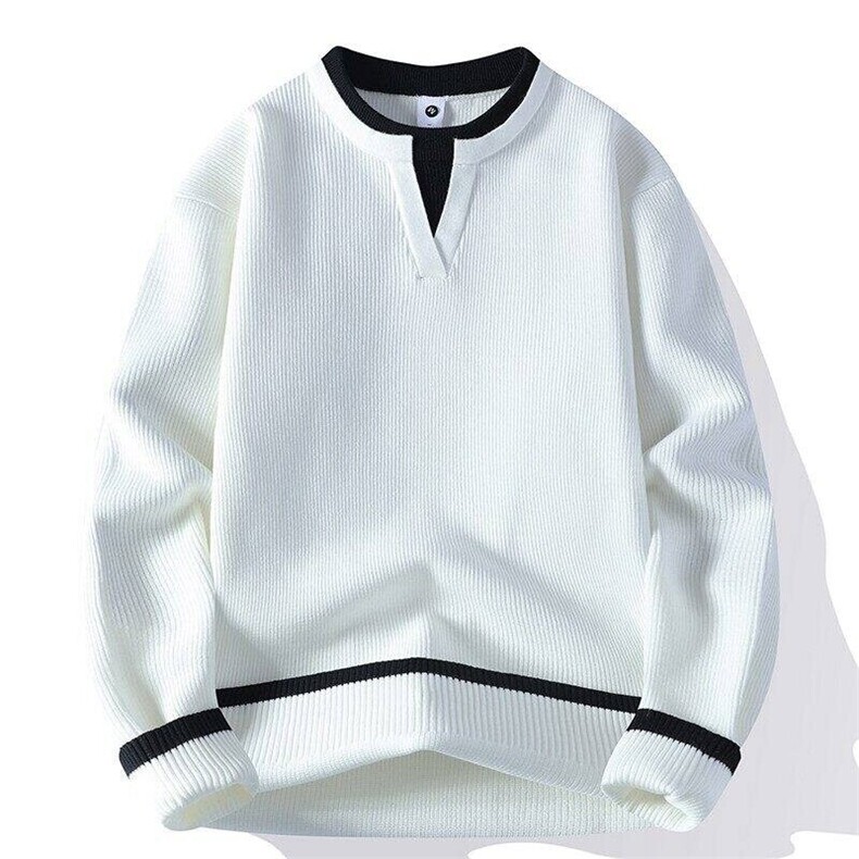 76323-特P65秋冬休闲圆领纯色假两件毛衣男V领针织打底衫，男装针织衫/毛衣，电商D310B