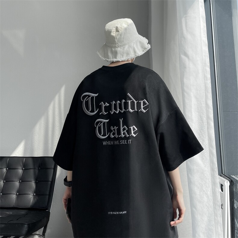 7XL-M 美式重磅刺绣短袖T恤男2023夏季新款oversize宽松大码体恤图片