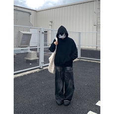 灰色cleanfit男生短款卫衣美式重磅连帽大帽衫廓形外套潮WY004P48，女装短外套，电商B312