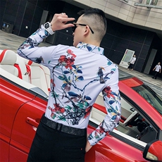 2021春秋衬衫社会男长袖上衣印花男装韩版修身四季潮流衬衣Q618-P55，男装衬衫，星座419（原A233）