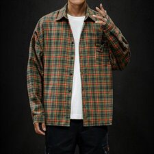 204-CS06-P45黑强自制短袖衬衫男短袖ins潮牌休闲宽松格子衬衣，男装衬衫，星座204