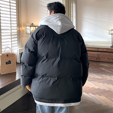 情侣装假两件加厚棉衣大码中性连帽棉服棉袄A071-Y00-P125，男装棉衣，电商A071