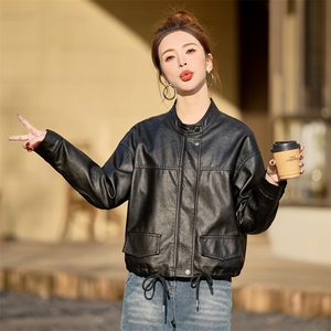 春季水洗皮皮衣可拆卸领外套百搭上衣机车服图片