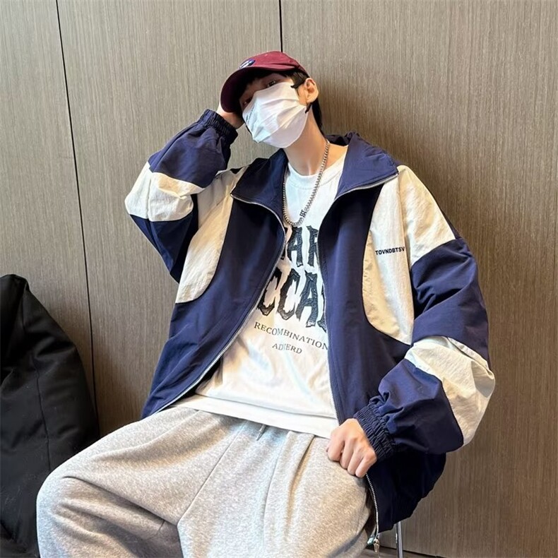 撞色立领棒球服男款春秋季港风宽松情侣外套潮牌J103-P58,女装职业装,星座1109-3