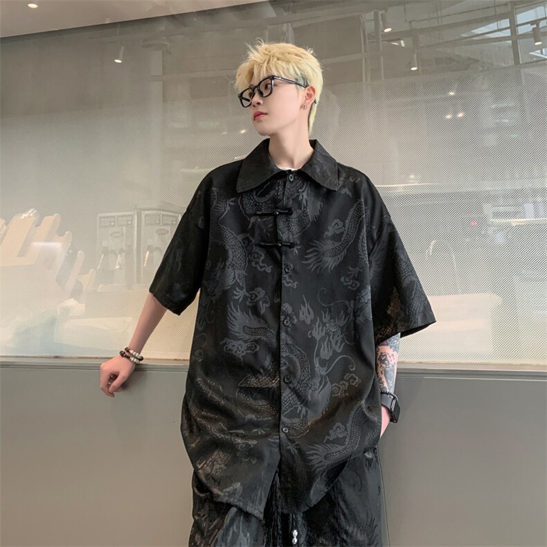 量大优供视频新风龙纹冰丝短袖衬衫男XH50-特P38,男装衬衫,电商B367