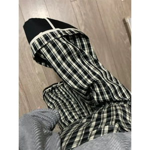 格子休闲裤男女韩版潮流文艺帅气百搭裤脚翻边2025长裤K6107-P57图片