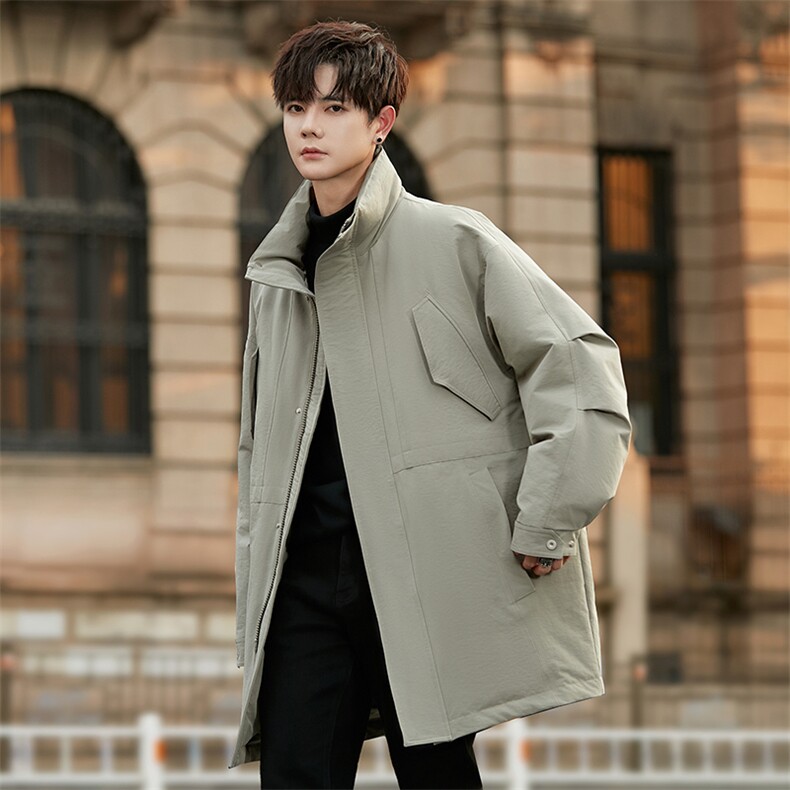 2025新款冬季中长款纯色连帽风衣羽绒服8255P430,男装风衣,电商A355（原A415）