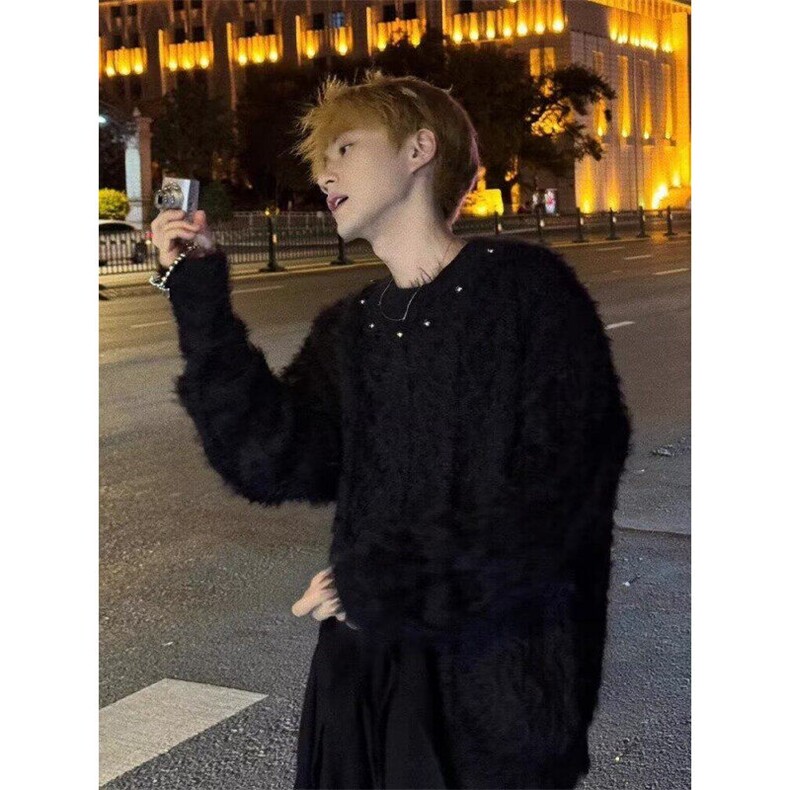 现货重磅小众金属纽扣设计感针织毛衣男女宽松慵懒毛衫LS055-p63，男装针织衫/毛衣，星座1008