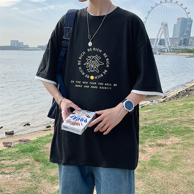 JT55163-P25假两件短袖t恤男大码胖子半袖体恤半截袖港风,男装T恤,电商A040