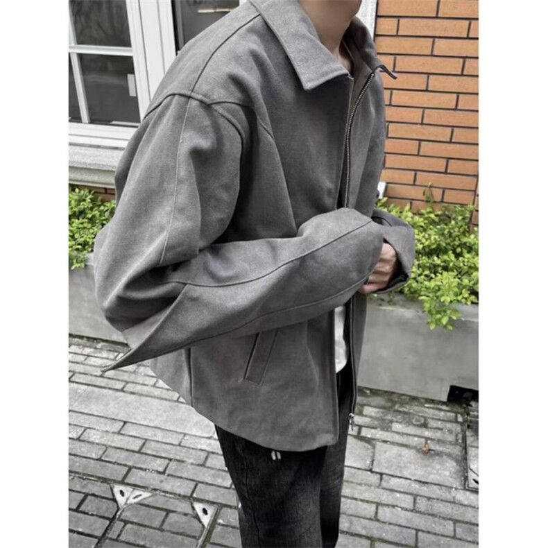 美式复古小众铆钉褶皱高级感翻领夹克男女春秋季vibe解构宽松外套,男装夹克,星座506A
